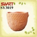 Carving with leaf unglazed round italian mini terracotta pots