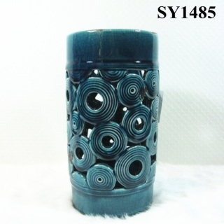 10" blue glazed ceramic candle holder