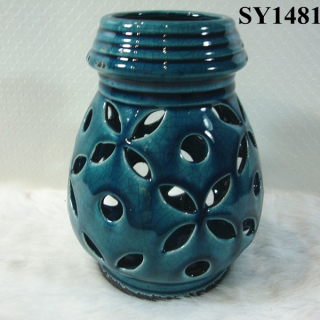 8" antique blue glazed home decoration candle holders
